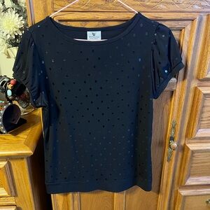Worthington Black Short Sleeve Top with Textured Sequin Dots